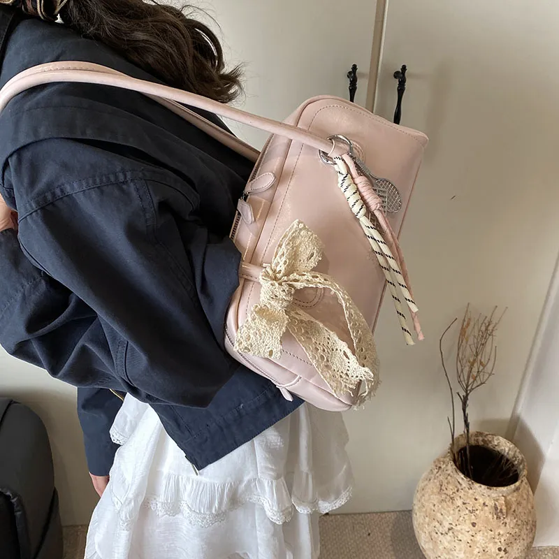 Yalu PU Shoulder Bag Regular Women's Pink/White/Silver/Black/Blue-3