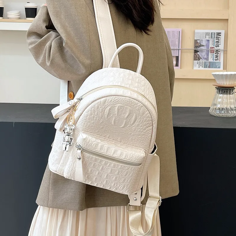 Yalu PU Backpack Women's White/Black-15