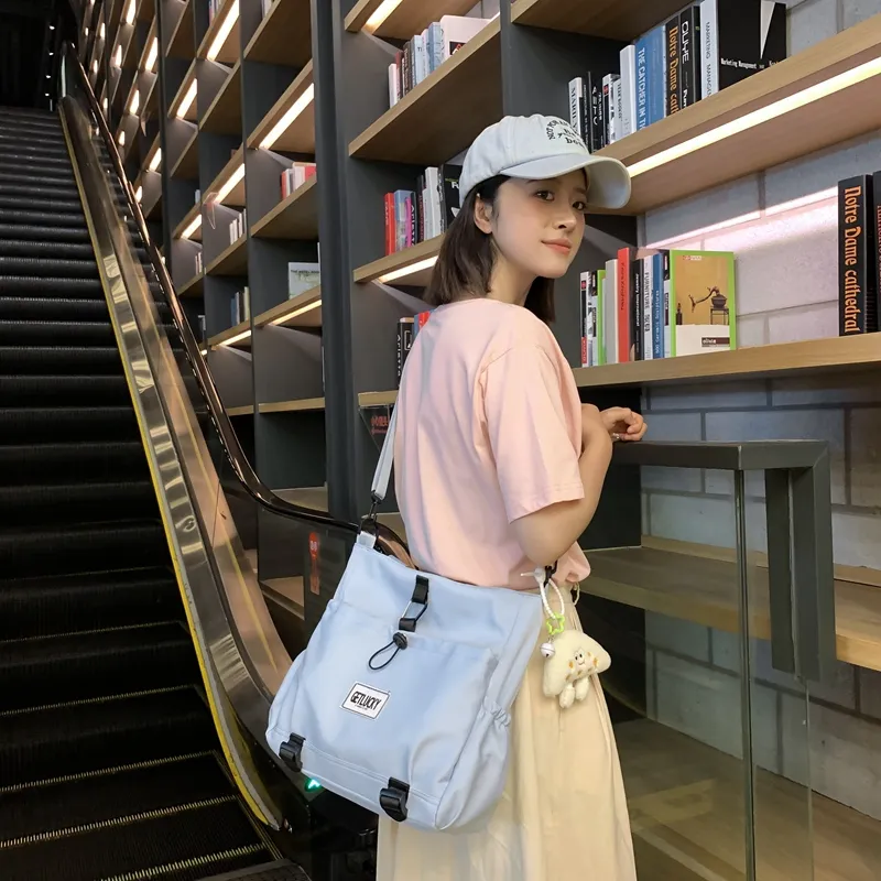 Yalu Nylon Tote Bag, Shoulder Bag Unisex Ecru/Yellow/Blue/Pink-19