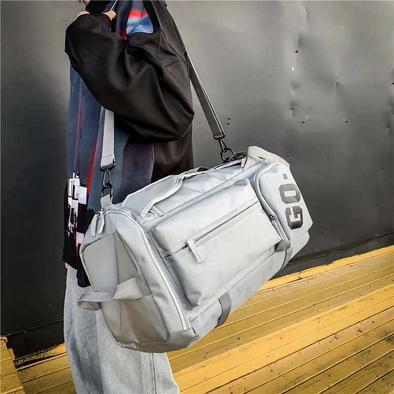Yalu Nylon Travel Bag Backpack Unisex Light Gray/Dark Gray/Black/Red-2