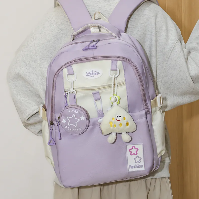 Yalu Nylon Backpack Regular Unisex Black/Pink/Purple/Light Yellow/Peacock Blue/Brown-17