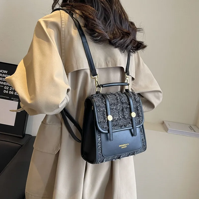 Yalu PU Backpack, Shoulder Bag, Crossbody Bag Regular Women's Light Brown/Black/Black White Plaid-11