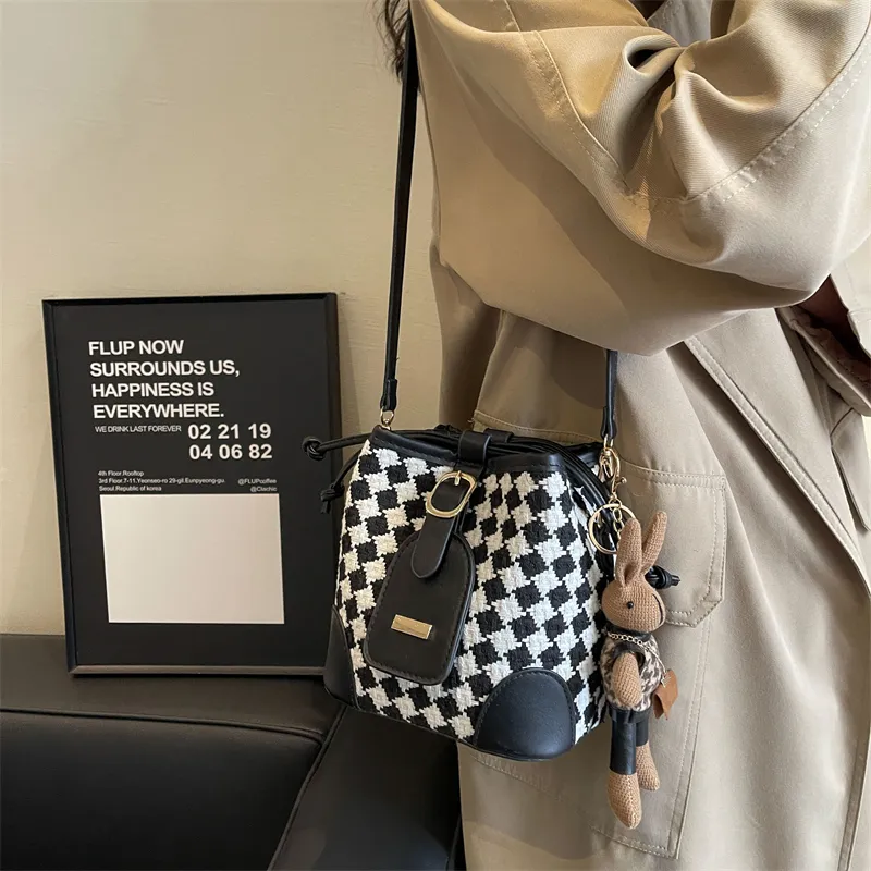 Yalu Plaid Fabric Shoulder Bag, Crossbody Bag Regular Women's Multicolor-5