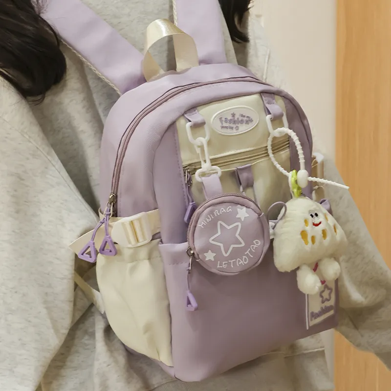 Yalu Nylon Backpack Regular Unisex Black/Pink/Purple/Light Yellow/Peacock Blue/Brown-19
