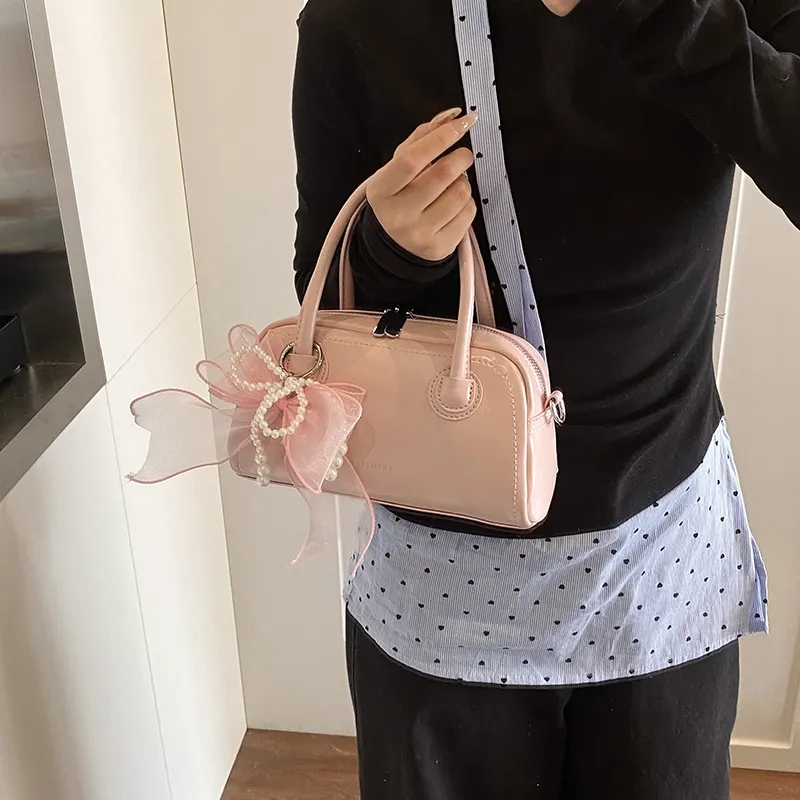 Yalu PU Crossbody One Shoulder Handbag Women's Ecru/Silver/Black/Pink-23