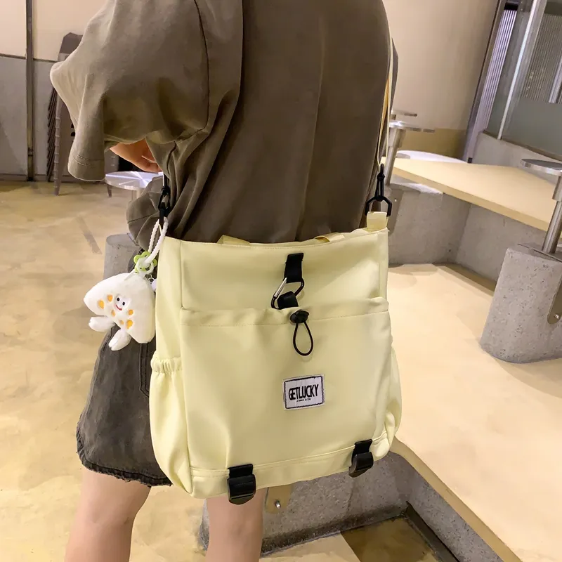 Yalu Nylon Tote Bag, Shoulder Bag Unisex Ecru/Yellow/Blue/Pink-11