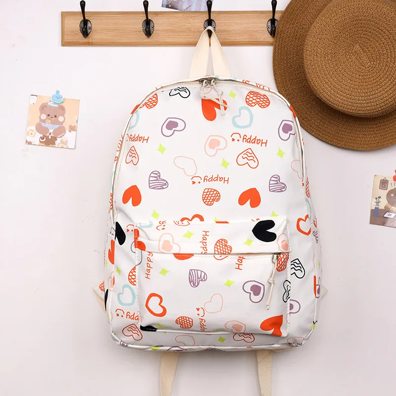 Yalu Nylon Backpack Regular Unisex White Kitten/White Heart-12