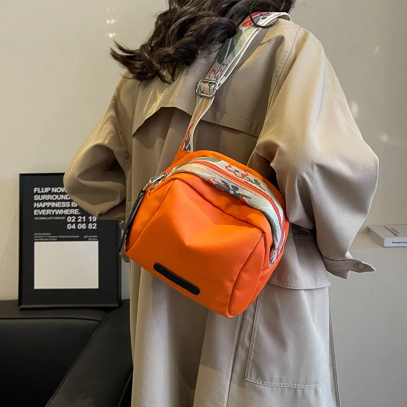 Yalu Nylon Shoulder Bag, Crossbody Bag Unisex Orange/Black/Ecru-6