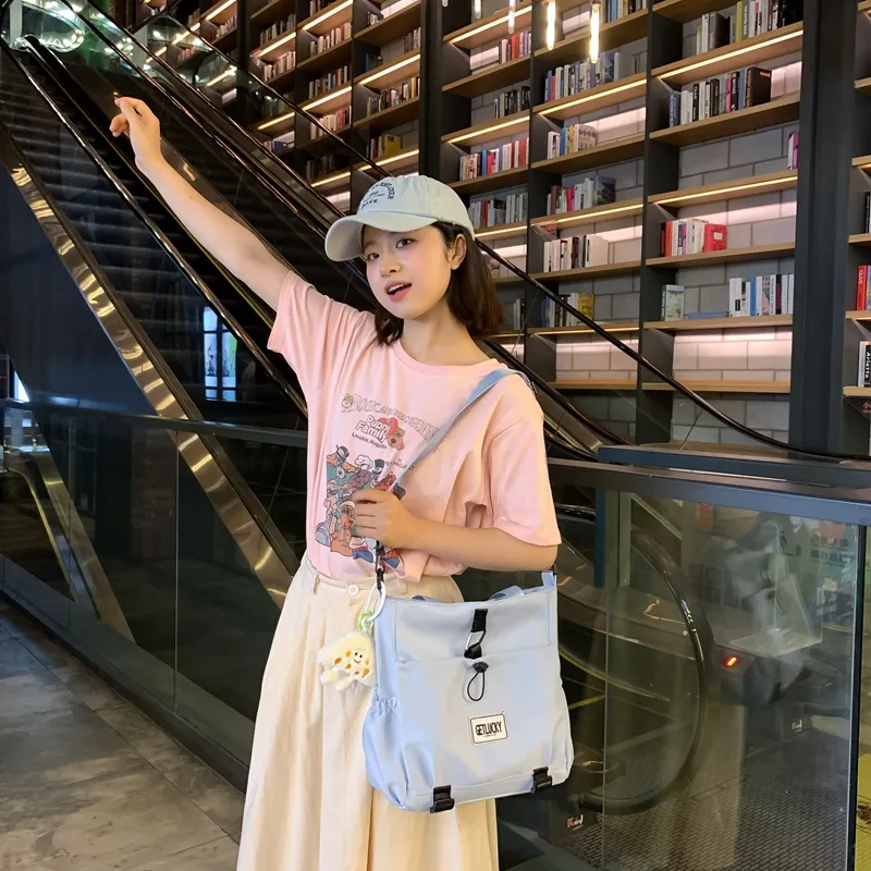 Yalu Nylon Tote Bag, Shoulder Bag Unisex Ecru/Yellow/Blue/Pink-16