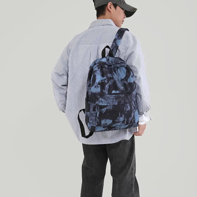 Yalu Nylon Backpack Regular Women's Blue White Purple/Blue Black/Black White/Black Blue Gray-5