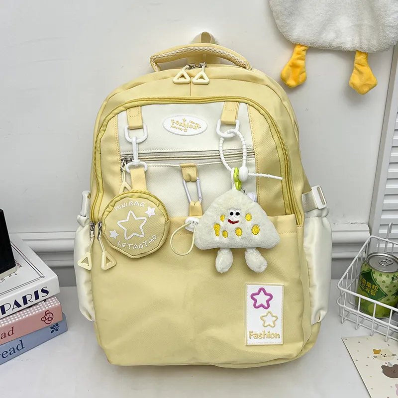 Yalu Nylon Backpack Regular Unisex Black/Pink/Purple/Light Yellow/Peacock Blue/Brown-21