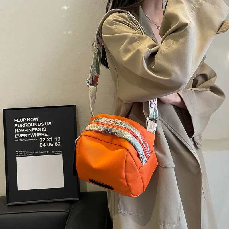 Yalu Nylon Shoulder Bag, Crossbody Bag Unisex Orange/Black/Ecru-5
