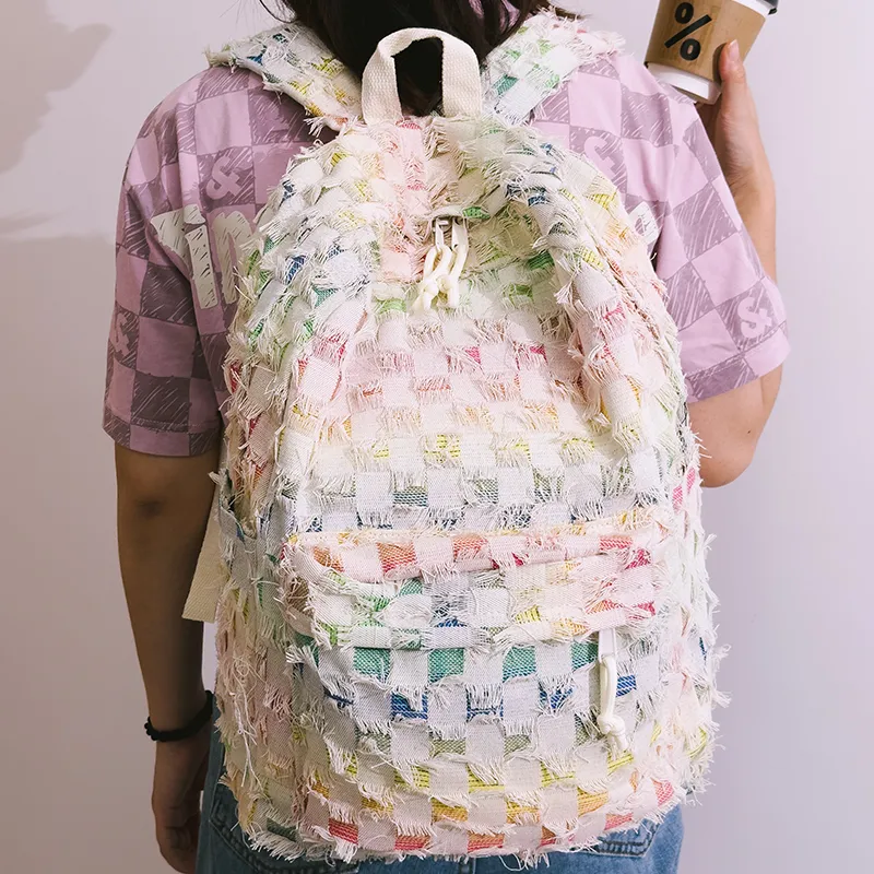 Yalu Nylon Backpack Unisex Square/Stars/Dot-4