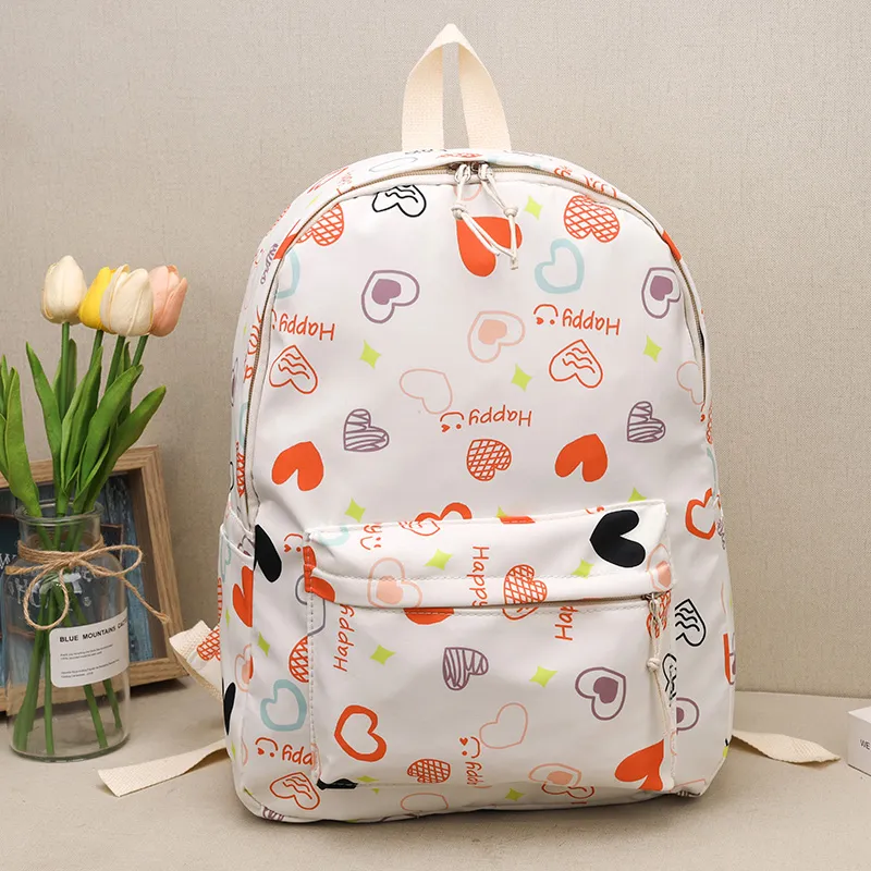 Yalu Nylon Backpack Regular Unisex White Kitten/White Heart-8