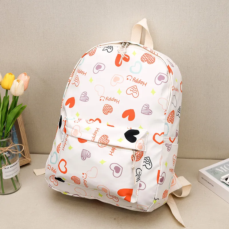 Yalu Nylon Backpack Regular Unisex White Kitten/White Heart-10