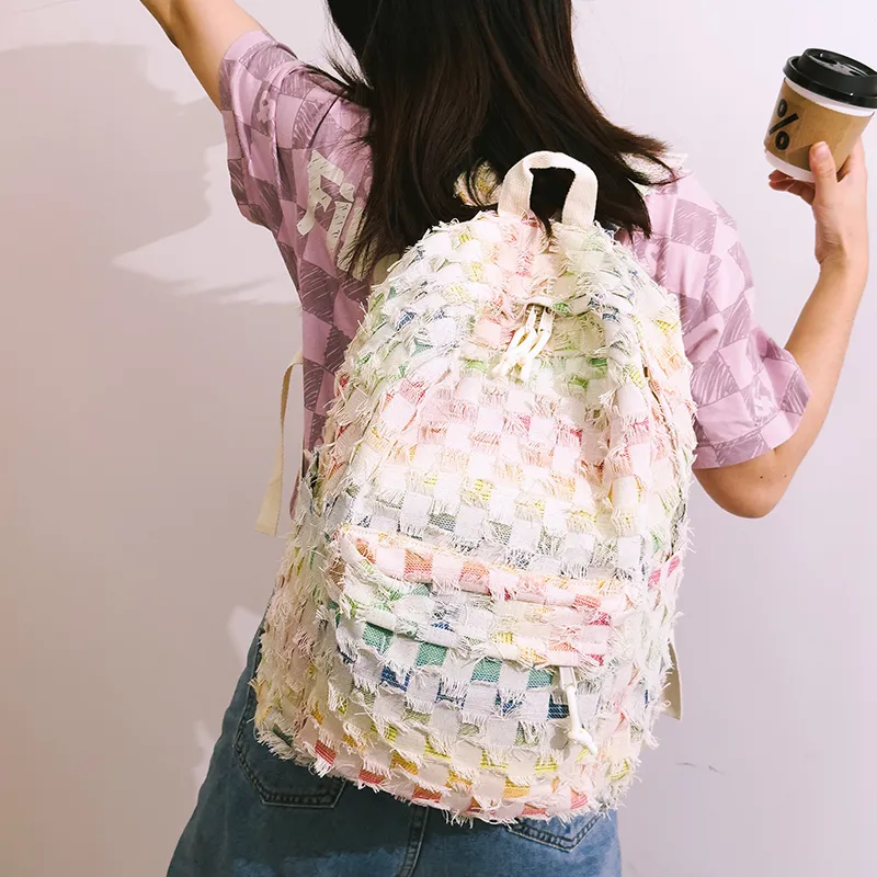 Yalu Nylon Backpack Unisex Square/Stars/Dot-6