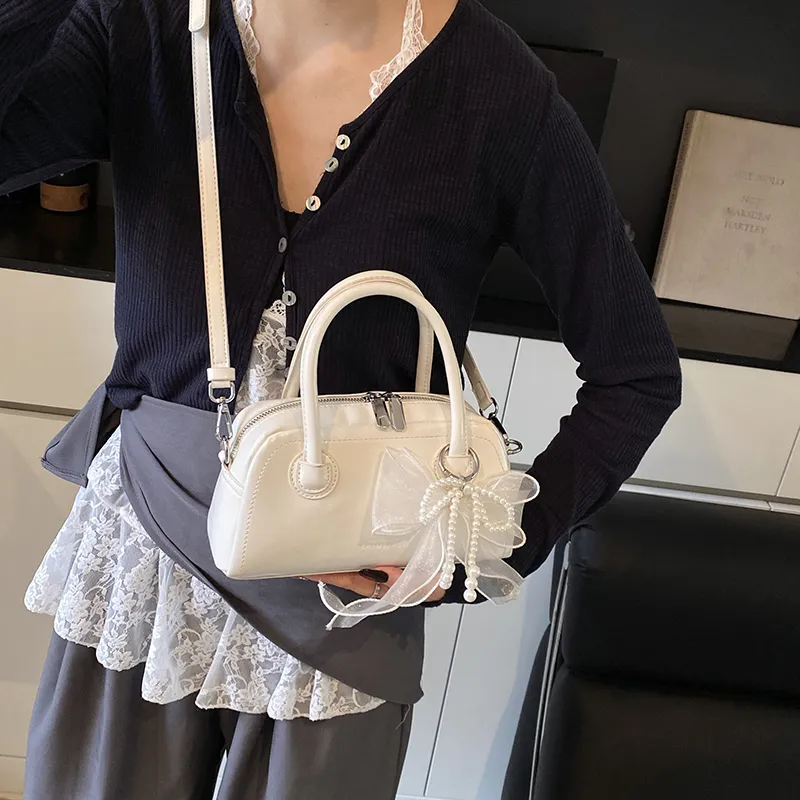 Yalu PU Crossbody One Shoulder Handbag Women's Ecru/Silver/Black/Pink-2