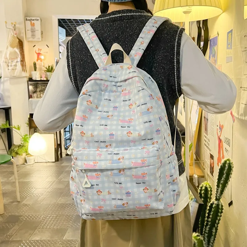 Yalu Nylon Backpack Regular Unisex Blue Kitten/Blue Puppy-1