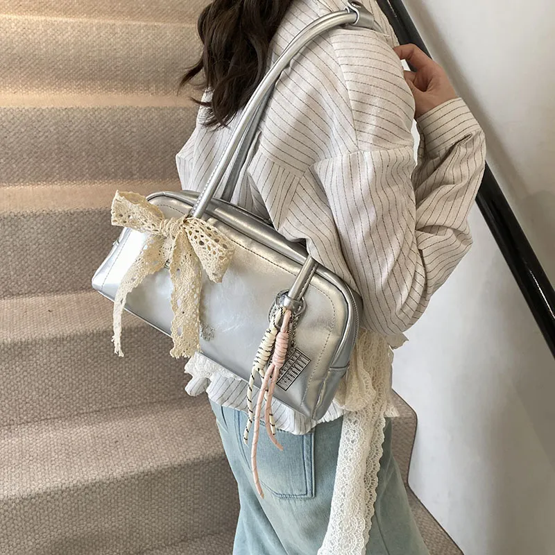 Yalu PU Shoulder Bag Regular Women's Pink/White/Silver/Black/Blue-19