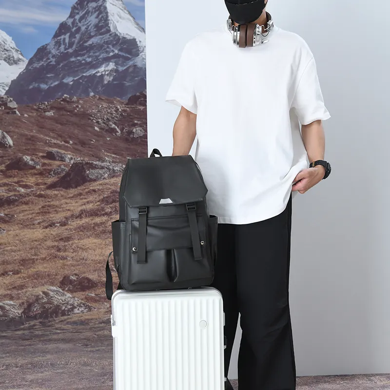 Yalu Nylon Backpack Unisex Black/Gray/Blue-4