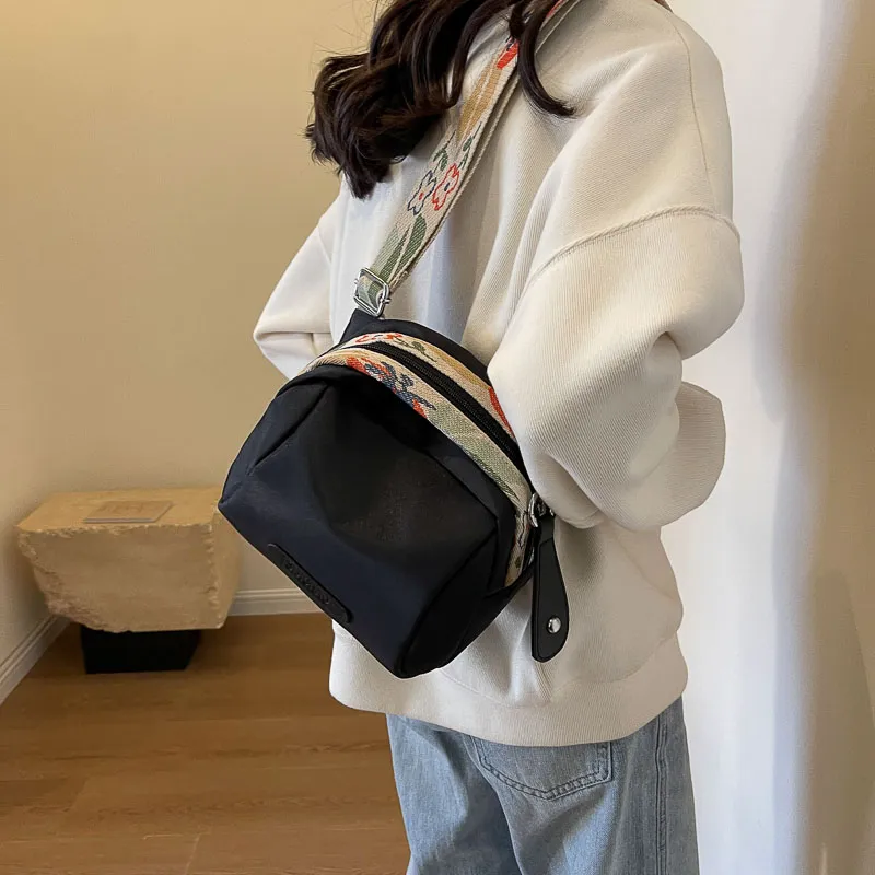 Yalu Nylon Shoulder Bag, Crossbody Bag Unisex Orange/Black/Ecru-11
