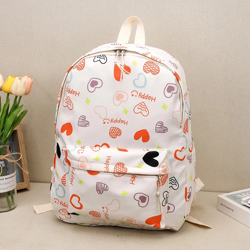 Yalu Nylon Backpack Regular Unisex White Kitten/White Heart-9