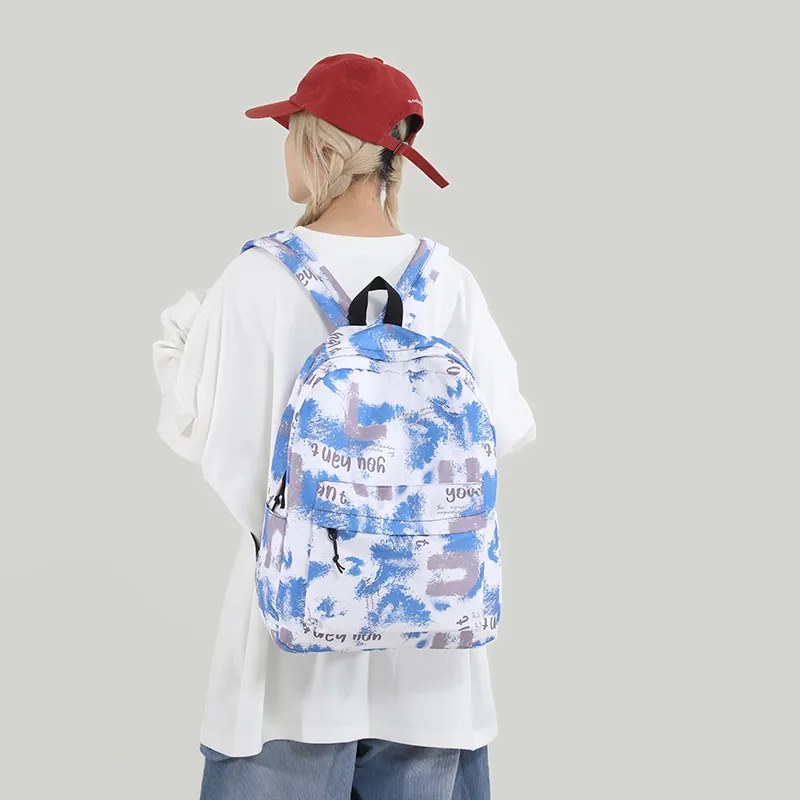 Yalu Nylon Backpack Regular Women's Blue White Purple/Blue Black/Black White/Black Blue Gray-1