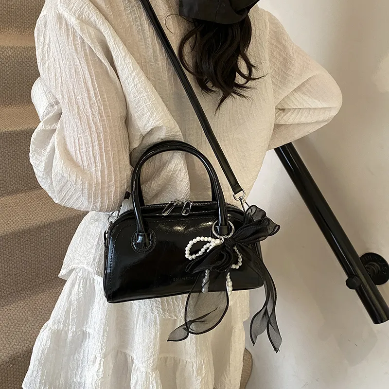 Yalu PU Crossbody One Shoulder Handbag Women's Ecru/Silver/Black/Pink-17