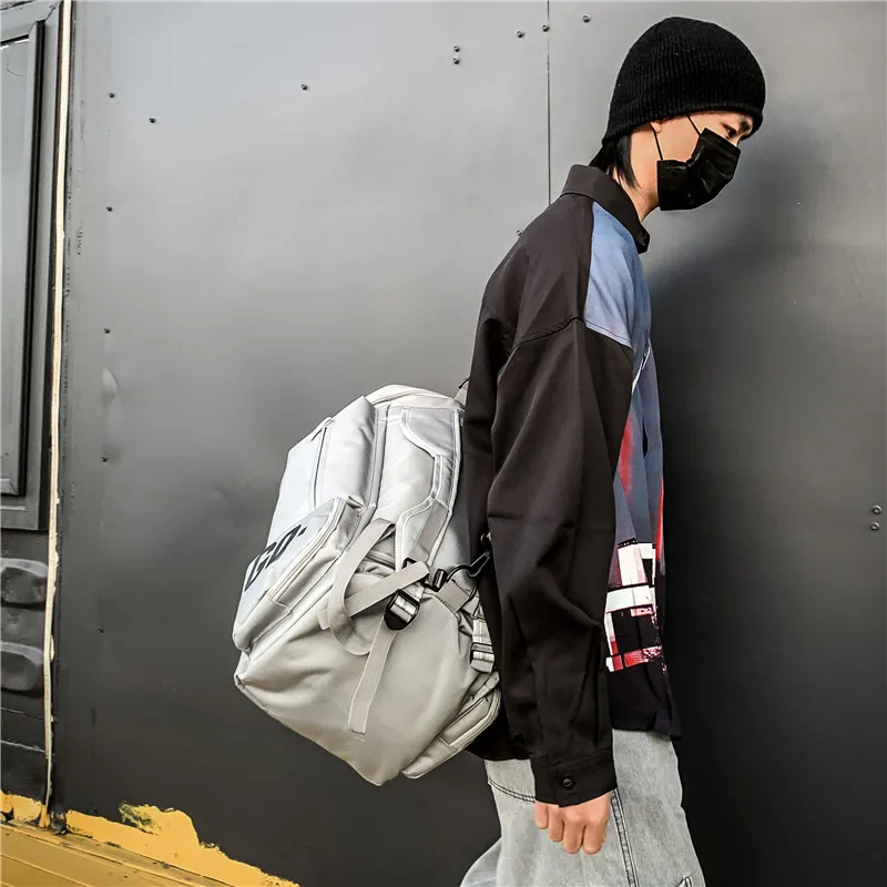 Yalu Nylon Travel Bag Backpack Unisex Light Gray/Dark Gray/Black/Red-5