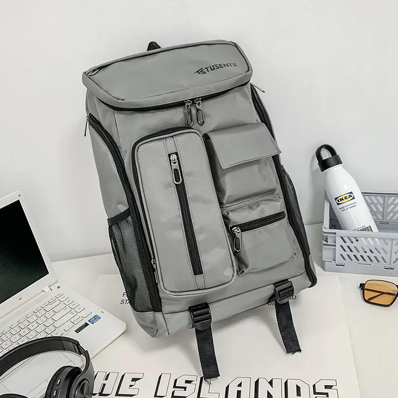 Yalu Nylon Backpack Regular Unisex Light Gray/Dark Gray/Black/Red-9