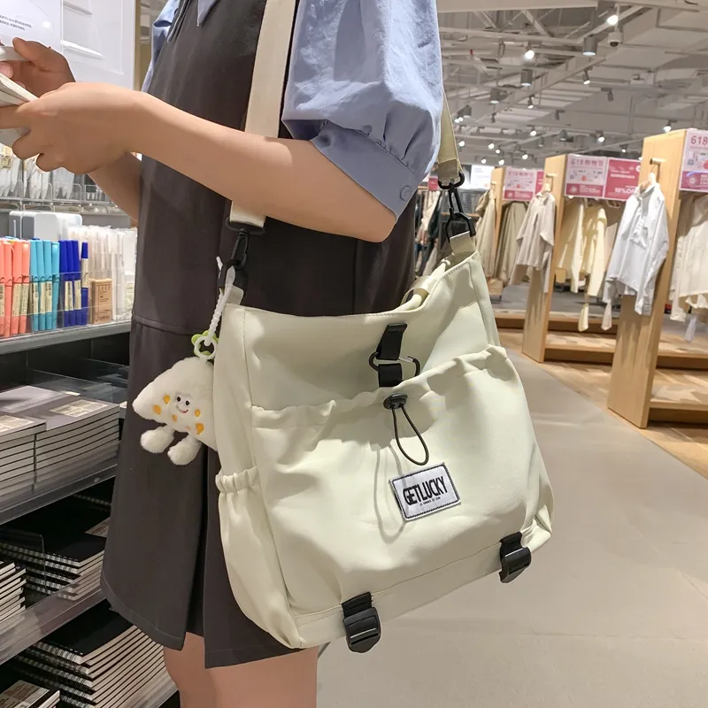 Yalu Nylon Tote Bag, Shoulder Bag Unisex Ecru/Yellow/Blue/Pink-1