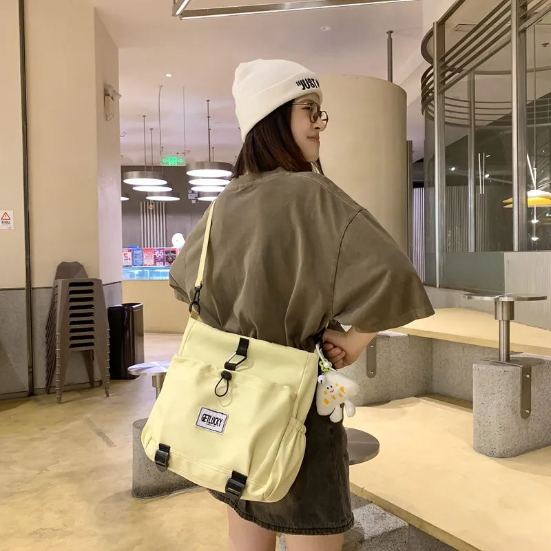 Yalu Nylon Tote Bag, Shoulder Bag Unisex Ecru/Yellow/Blue/Pink-13