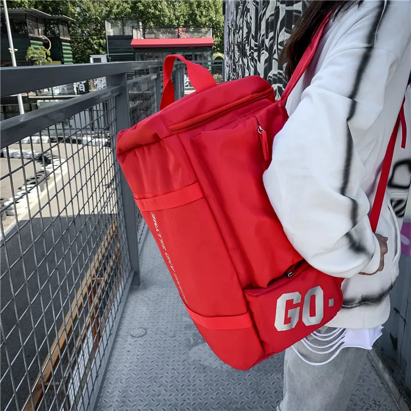 Yalu Nylon Travel Bag Backpack Unisex Light Gray/Dark Gray/Black/Red-18