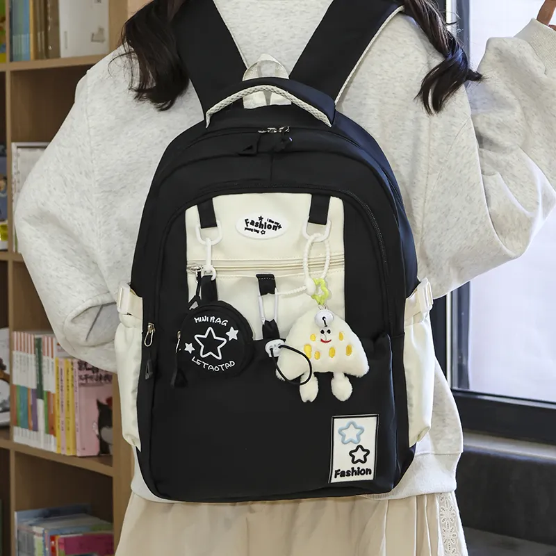 Yalu Nylon Backpack Regular Unisex Black/Pink/Purple/Light Yellow/Peacock Blue/Brown-2