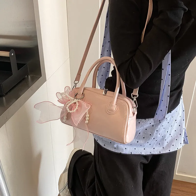 Yalu PU Crossbody One Shoulder Handbag Women's Ecru/Silver/Black/Pink-25
