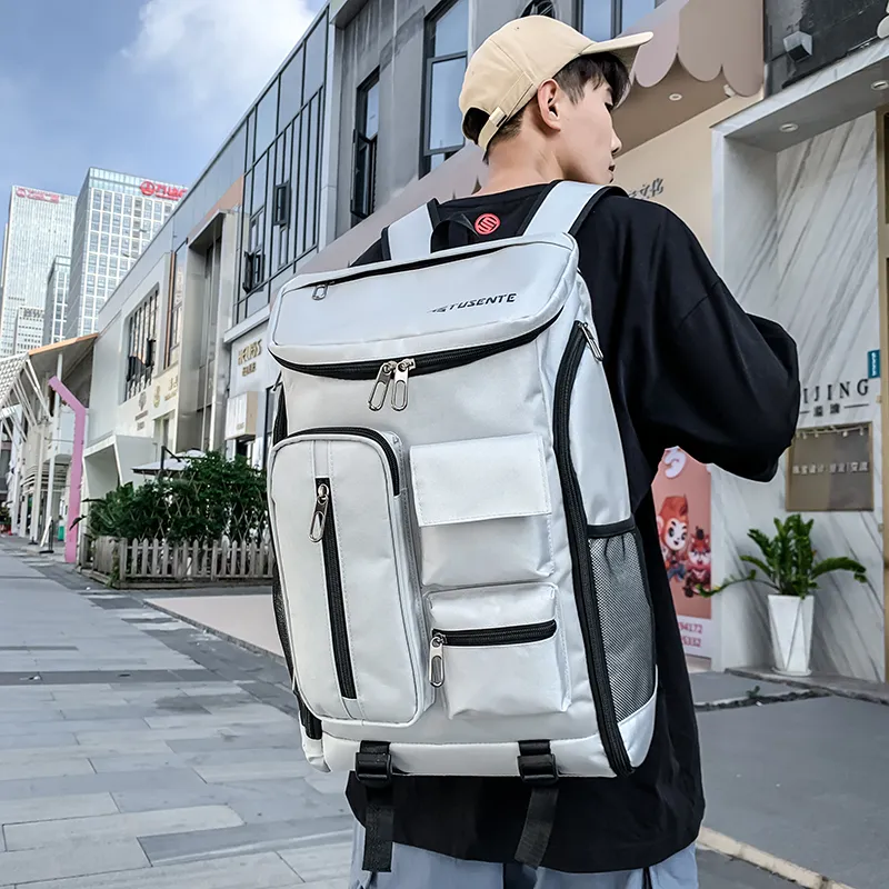 Yalu Nylon Backpack Regular Unisex Light Gray/Dark Gray/Black/Red-3