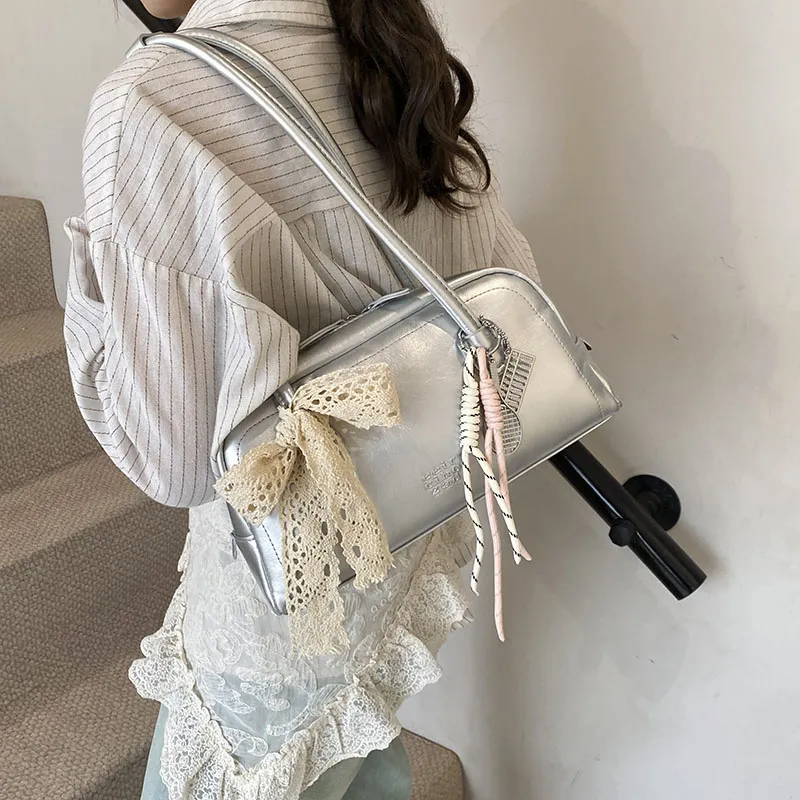 Yalu PU Shoulder Bag Regular Women's Pink/White/Silver/Black/Blue-17