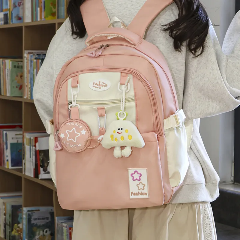 Yalu Nylon Backpack Regular Unisex Black/Pink/Purple/Light Yellow/Peacock Blue/Brown-10