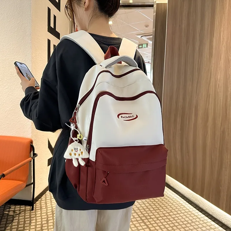 Yalu Nylon Backpack Unisex White/Light Yellow/Orange/Khaki/Pink-4
