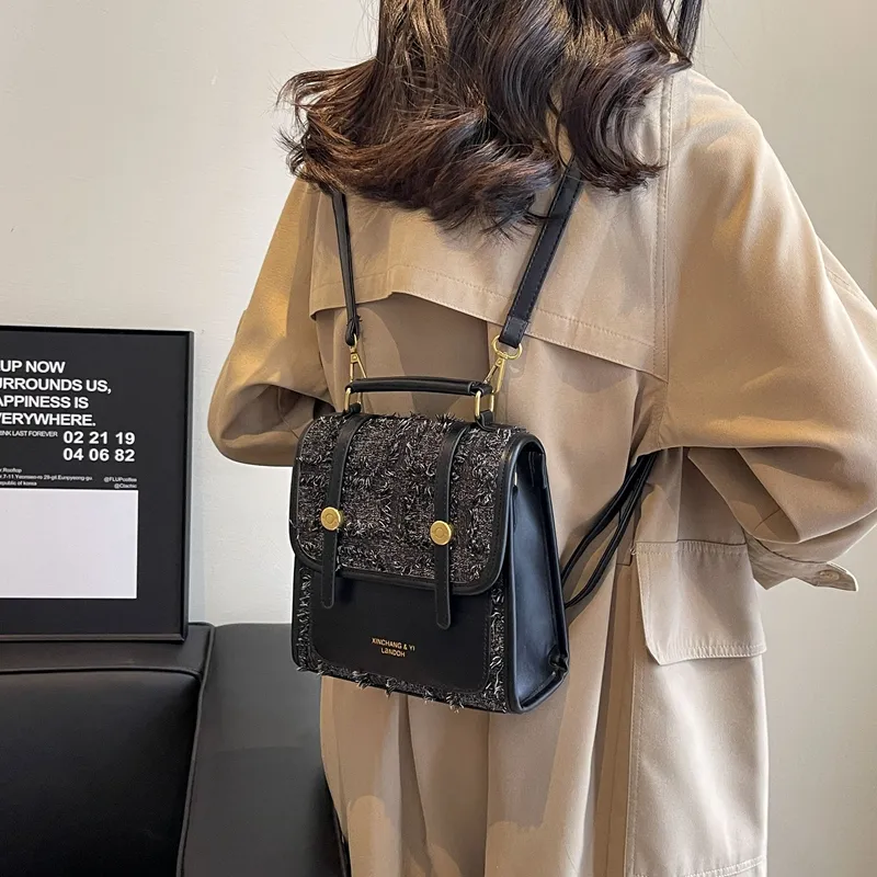 Yalu PU Backpack, Shoulder Bag, Crossbody Bag Regular Women's Light Brown/Black/Black White Plaid-12