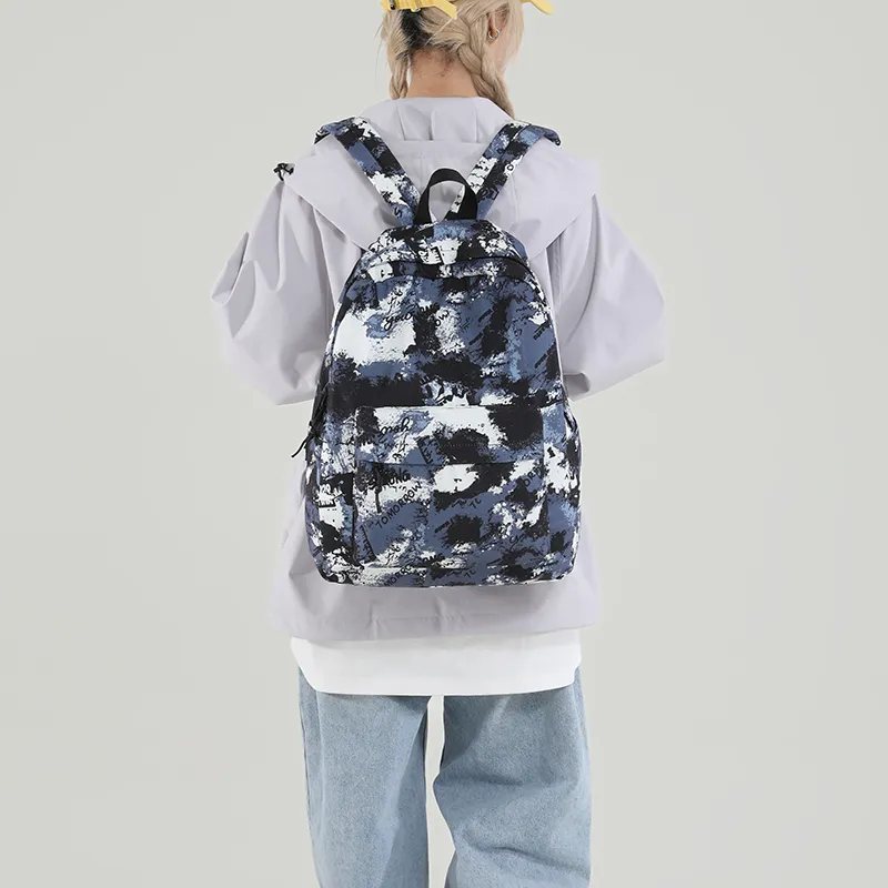 Yalu Nylon Backpack Regular Women's Blue White Purple/Blue Black/Black White/Black Blue Gray-13
