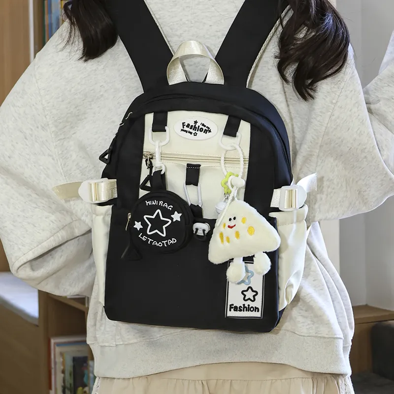 Yalu Nylon Backpack Regular Unisex Black/Pink/Purple/Light Yellow/Peacock Blue/Brown-6
