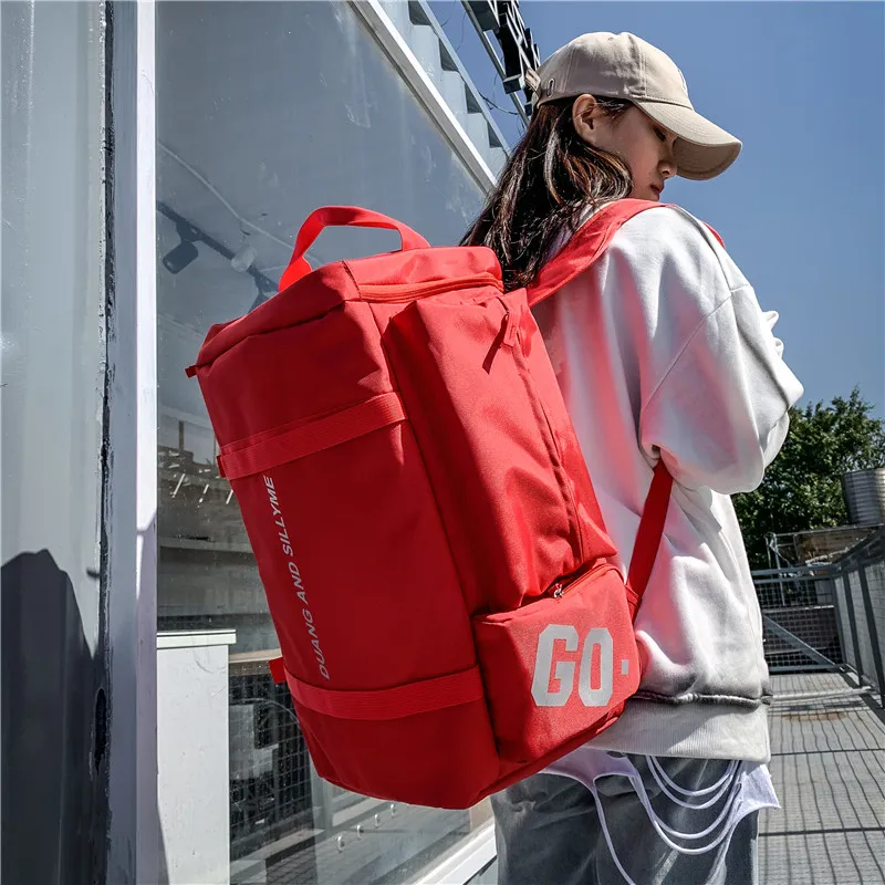 Yalu Nylon Travel Bag Backpack Unisex Light Gray/Dark Gray/Black/Red-17