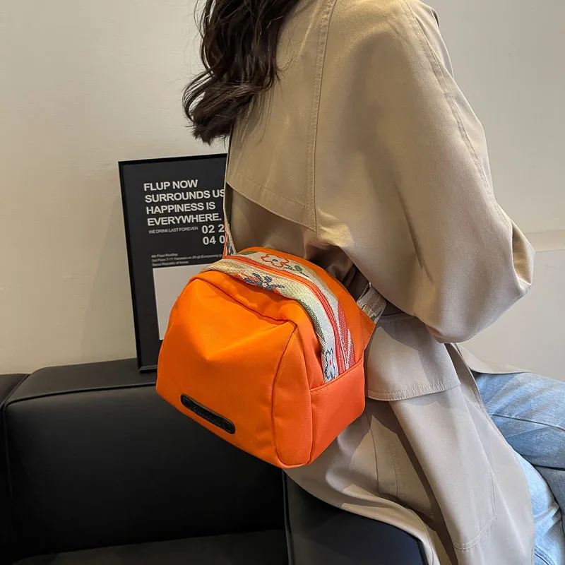 Yalu Nylon Shoulder Bag, Crossbody Bag Unisex Orange/Black/Ecru-3