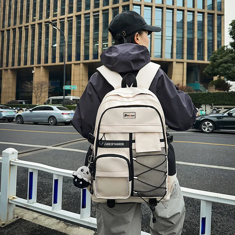 Yalu Nylon Backpack Unisex White/Black/Navy Blue/Beige-1