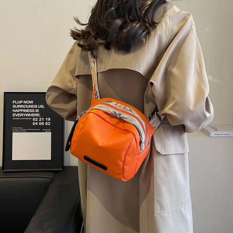 Yalu Nylon Shoulder Bag, Crossbody Bag Unisex Orange/Black/Ecru-4