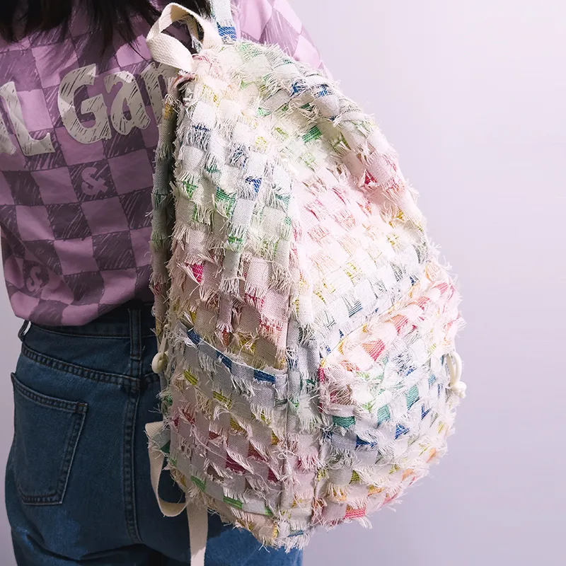 Yalu Nylon Backpack Unisex Square/Stars/Dot-1