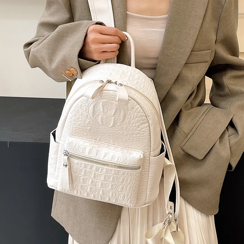 Yalu PU Backpack Women's White/Black-17
