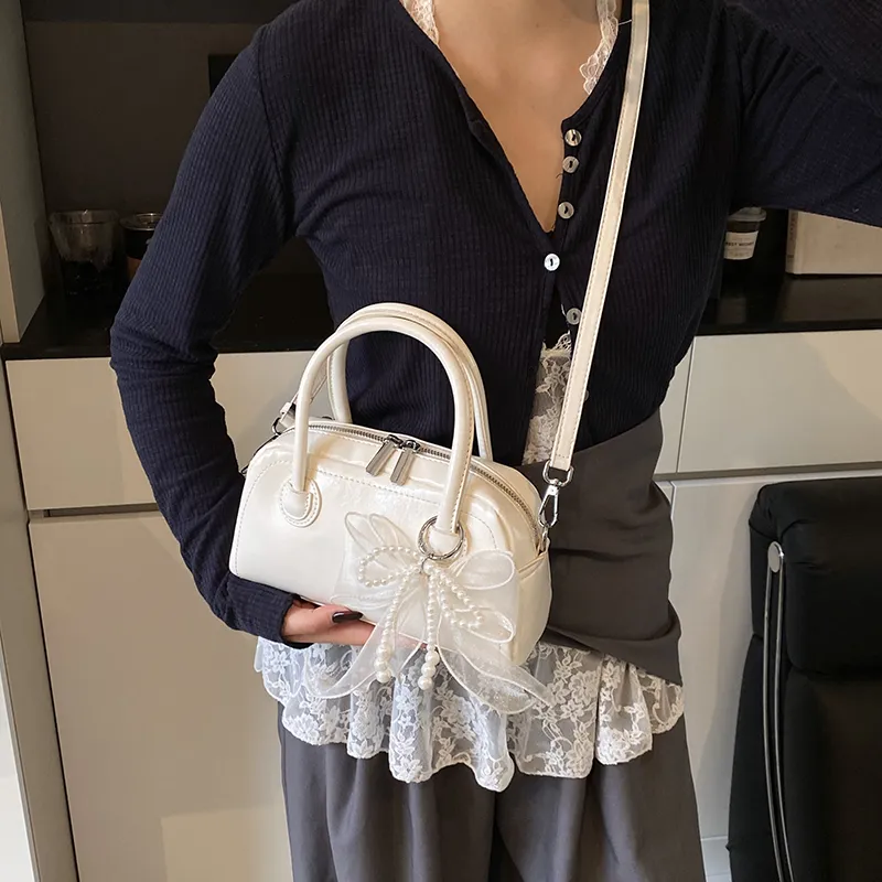 Yalu PU Crossbody One Shoulder Handbag Women's Ecru/Silver/Black/Pink-6