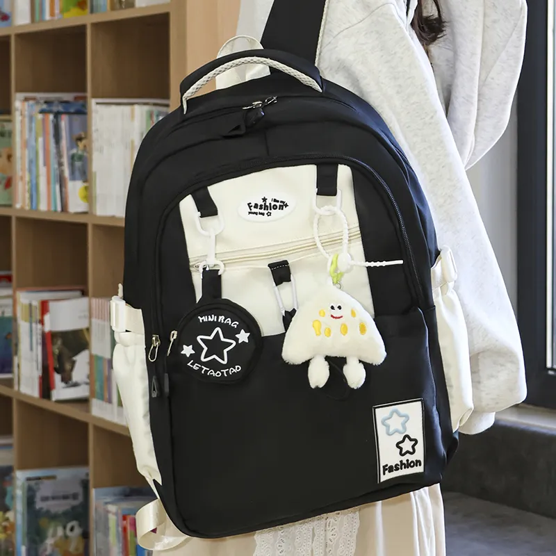 Yalu Nylon Backpack Regular Unisex Black/Pink/Purple/Light Yellow/Peacock Blue/Brown-3